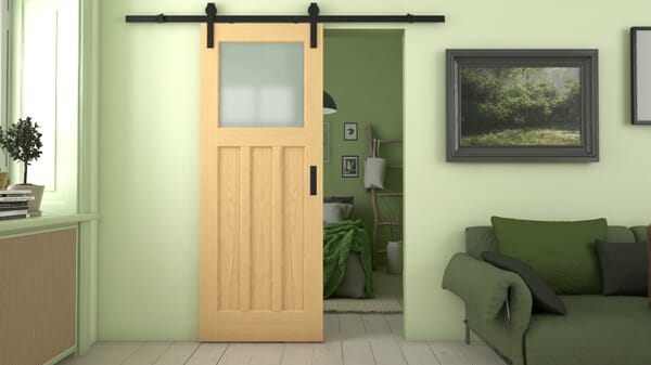 DX 30's Style Oak Frosted Glass Sliding Barn Door