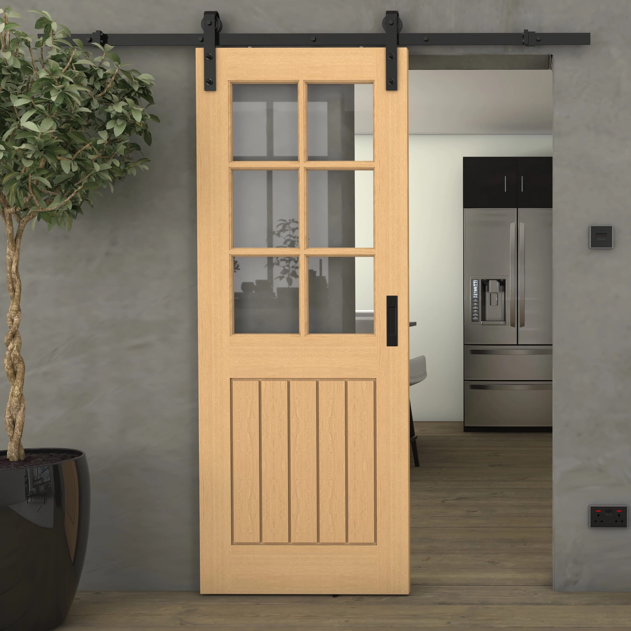 Mexicano Oak 6L Clear Glass Sliding Barn Door