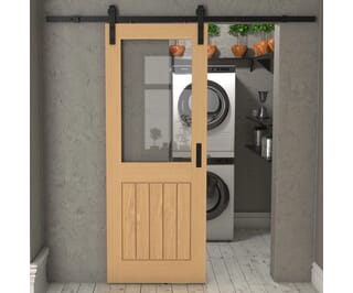 Mexicano Oak Half Light Clear Glass Sliding Barn Door