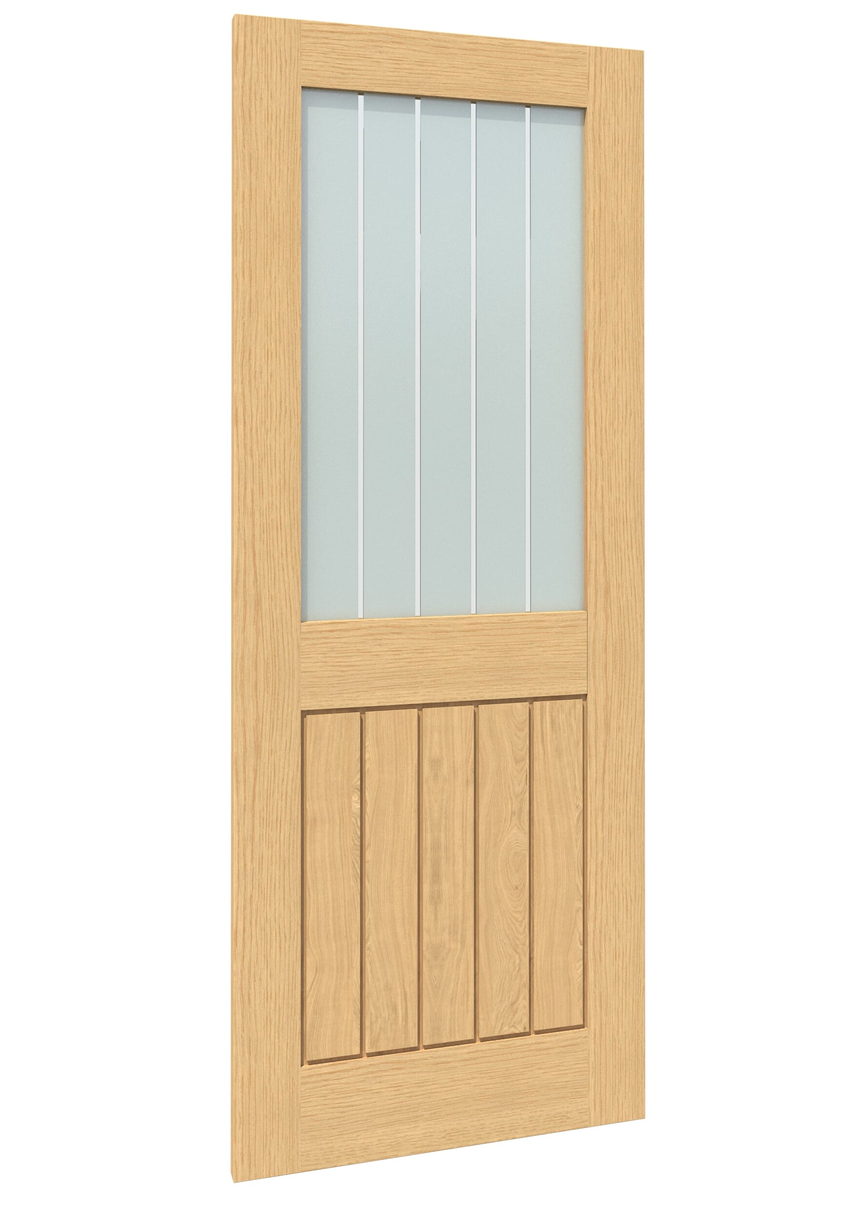 686x1981x35mm (27") Mexicano Oak Half Light Frosted Glass with Clear Lines - Prefinished Sliding Barn Door