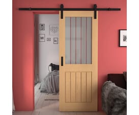 Mexicano Oak Half Light Frosted Glass with Clear Lines - Prefinished Sliding Barn Door