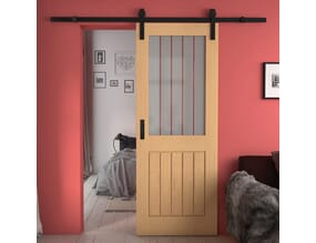 Mexicano Oak Half Light Frosted Glass with Clear Lines - Prefinished Sliding Barn Door