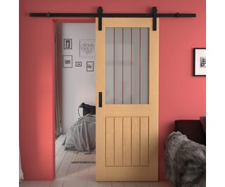 Mexicano Oak Half Light Frosted Glass with Clear Lines - Prefinished Sliding Barn Door