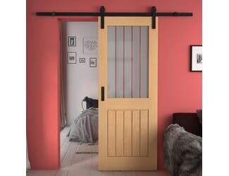 Mexicano Oak Half Light Frosted Glass with Clear Lines - Prefinished Sliding Barn Door