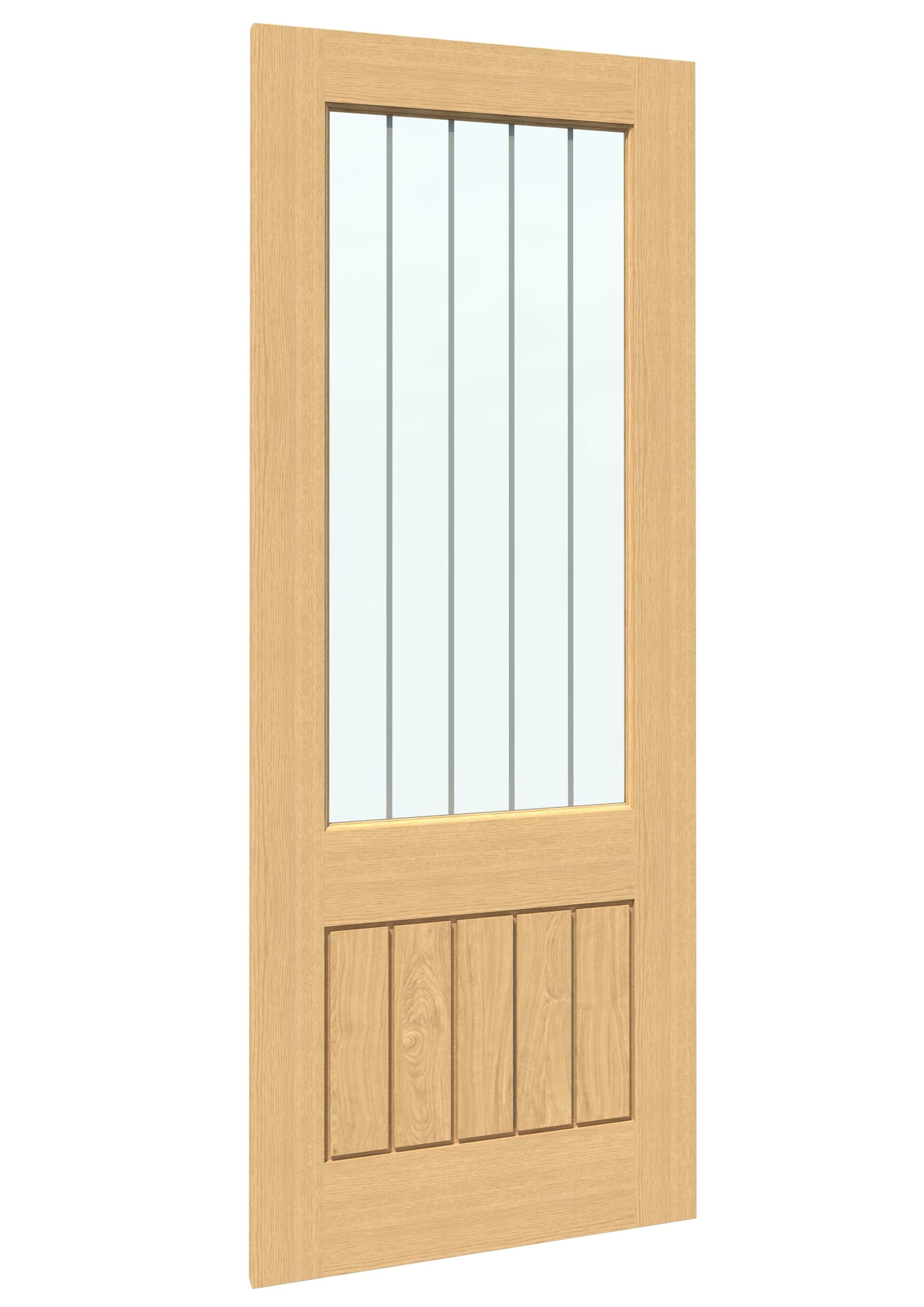 686x1981x35mm (27") Mexicano Oak 2XG Clear Glass with Frosted Lines Sliding Barn Door