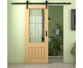 Mexicano Oak 2XG Clear Glass with Frosted Lines Sliding Barn Door