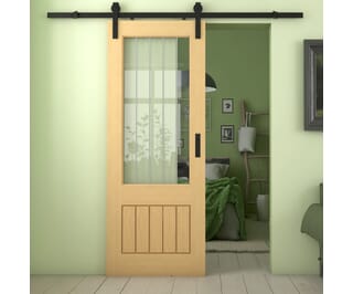 Mexicano Oak 2XG Clear Glass with Frosted Lines Sliding Barn Door