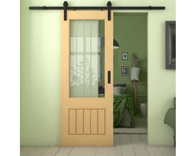 Mexicano Oak 2XG Clear Glass with Frosted Lines - Prefinished Sliding Barn Door