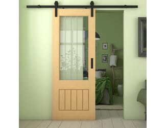Mexicano Oak 2XG Clear Glass with Frosted Lines - Prefinished Sliding Barn Door