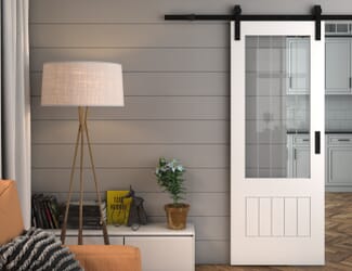 Suffolk White 2XG Clear Glass with Frosted Lines - Prefinished Sliding Barn Door