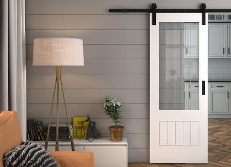 Suffolk White 2XG Clear Glass with Frosted Lines - Prefinished Sliding Barn Door