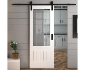 Suffolk White 2XG Clear Glass with Frosted Lines - Prefinished Sliding Barn Door