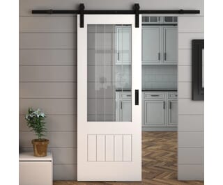 Suffolk White 2XG Clear Glass with Frosted Lines - Prefinished Sliding Barn Door