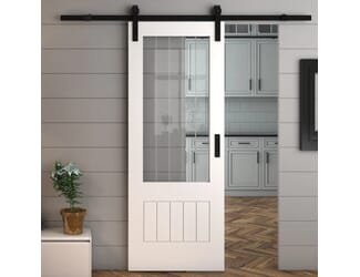 Suffolk White 2XG Clear Glass with Frosted Lines - Prefinished Sliding Barn Door