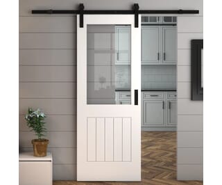 White Suffolk Clear Glass - Prefinished Sliding Barn Door