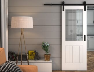 Suffolk White Clear Glass with Frosted Lines - Prefinished Sliding Barn Door