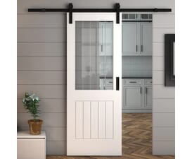 Suffolk White Clear Glass with Frosted Lines - Prefinished Sliding Barn Door
