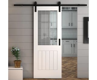 Suffolk White Clear Glass with Frosted Lines - Prefinished Sliding Barn Door
