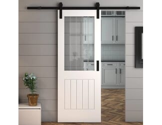 Suffolk White Clear Glass with Frosted Lines - Prefinished Sliding Barn Door