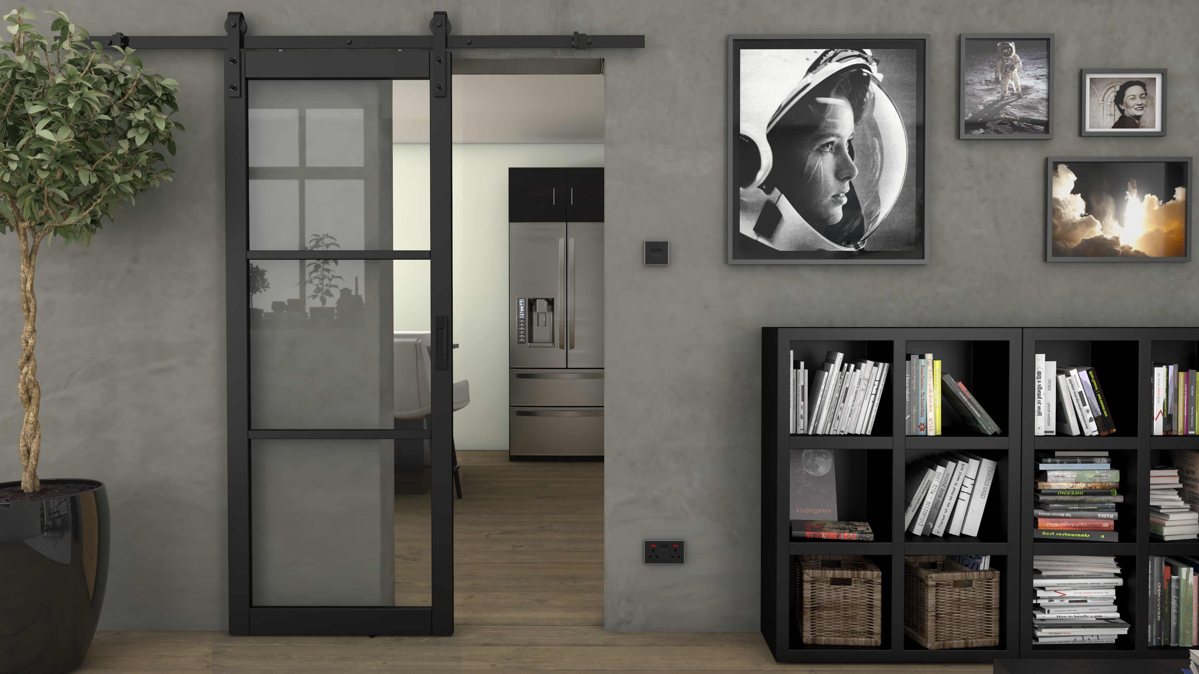 Heritage Black Slim Profile Clear Glass - Prefinished Sliding Barn Door