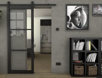 Heritage Black Slim Profile Clear Glass - Prefinished Sliding Barn Door