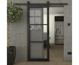 Heritage Black Slim Profile Clear Glass - Prefinished Sliding Barn Door