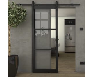 Heritage Black Slim Profile Clear Glass - Prefinished Sliding Barn Door