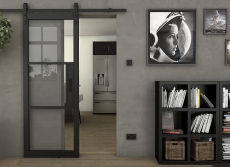 Heritage Black Clear Glass - Prefinished Sliding Barn Door
