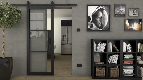 Heritage Black Clear Glass Sliding Barn Door