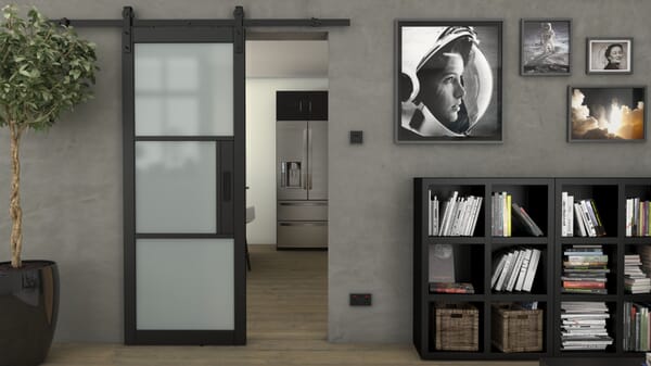 Heritage Black Frosted Glass Sliding Barn Door