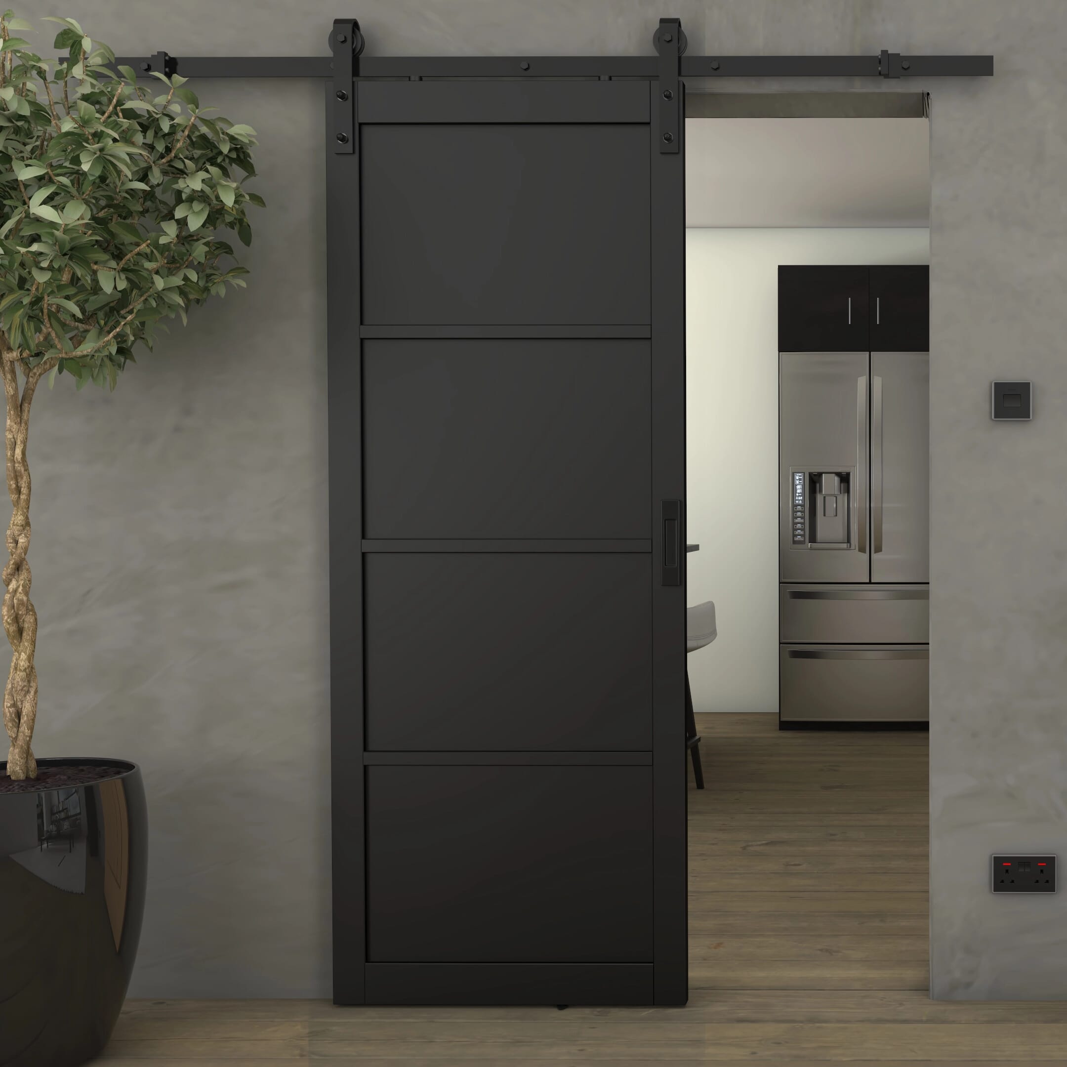 Kensington Black 4 Panel - Prefinished Sliding Barn Door