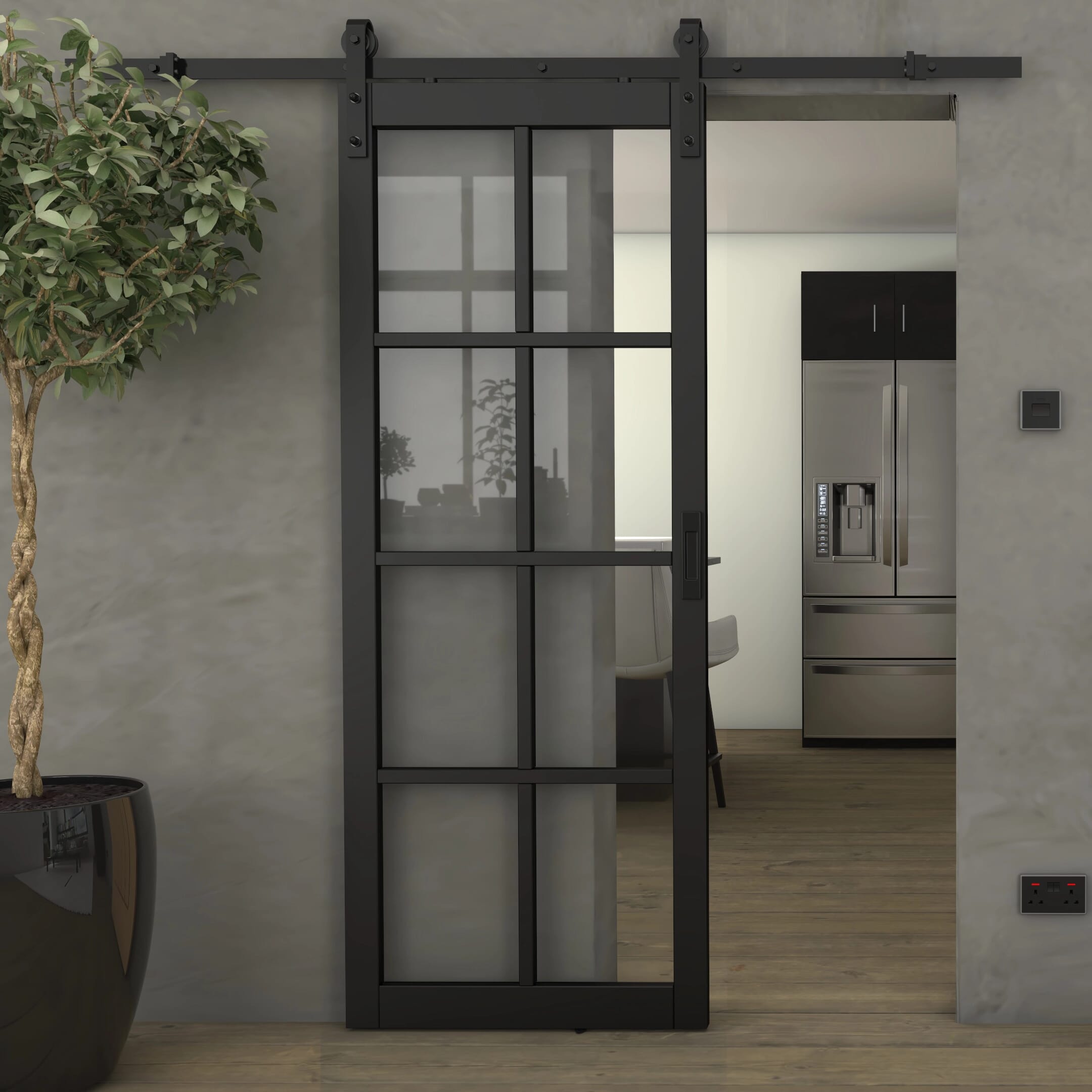 Mayfair Black Clear Glass - Prefinished Sliding Barn Door