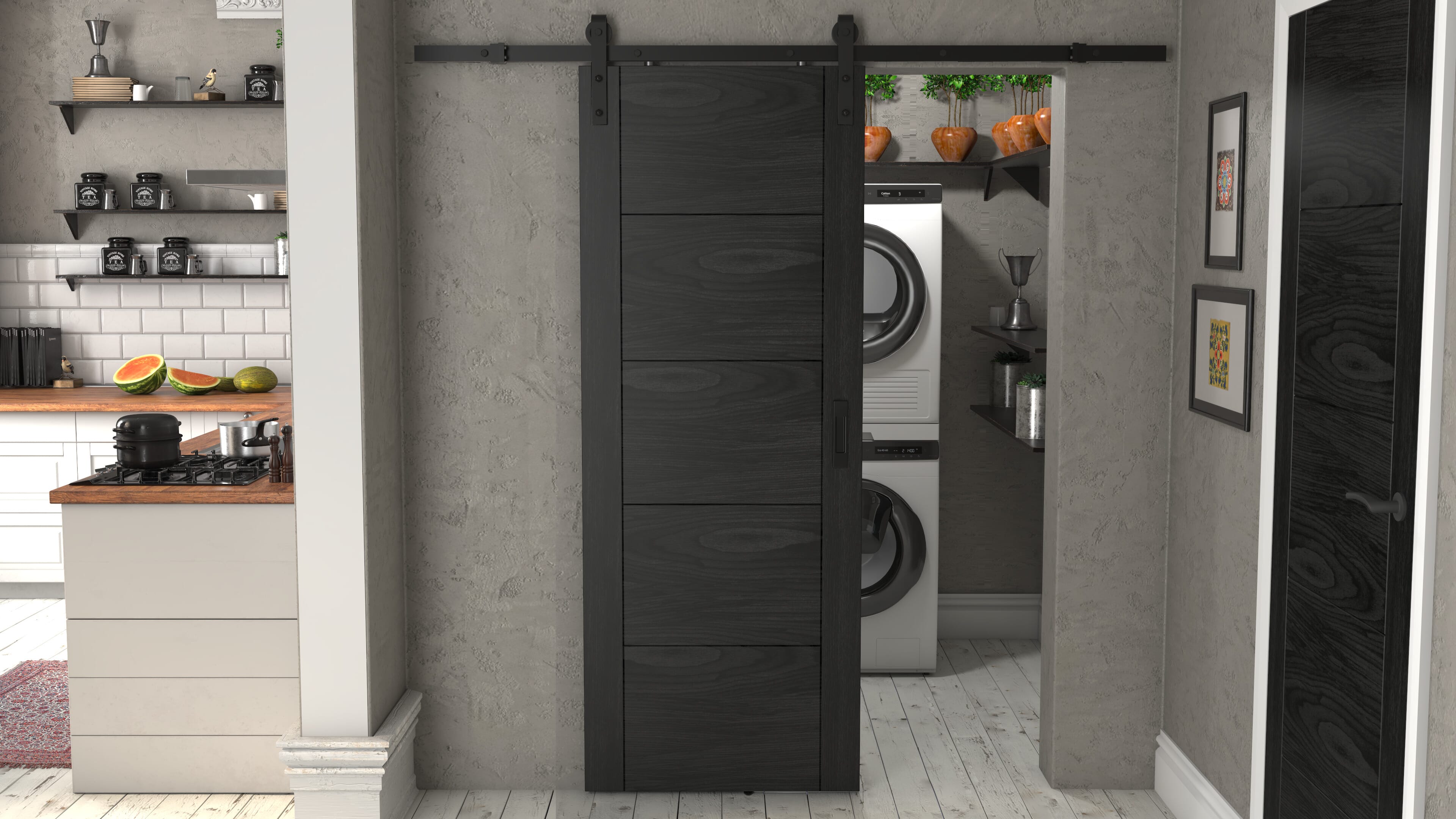 Iseo Black Oak - Prefinished Sliding Barn Door