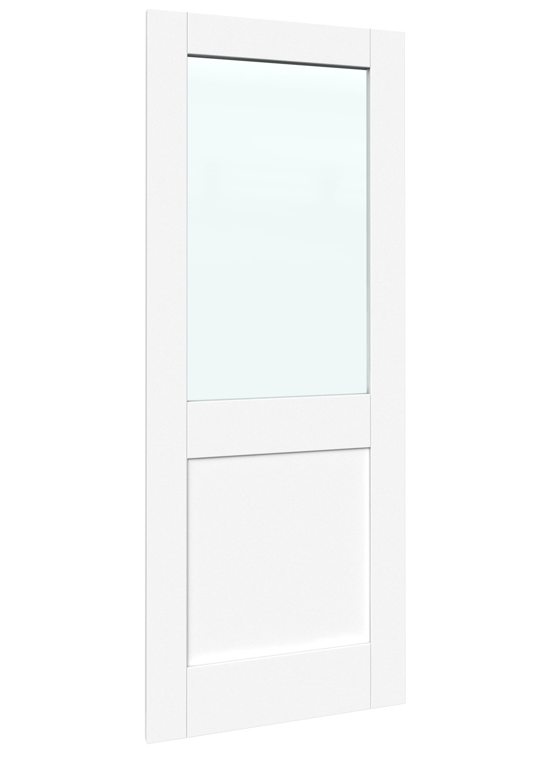 686x1981x35mm (27") Modern Shaker 2 Panel White Clear Glass - Prefinished Sliding Barn Door