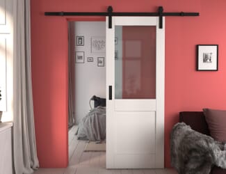 Modern Shaker 2 Panel White Clear Glass - Prefinished Sliding Barn Door