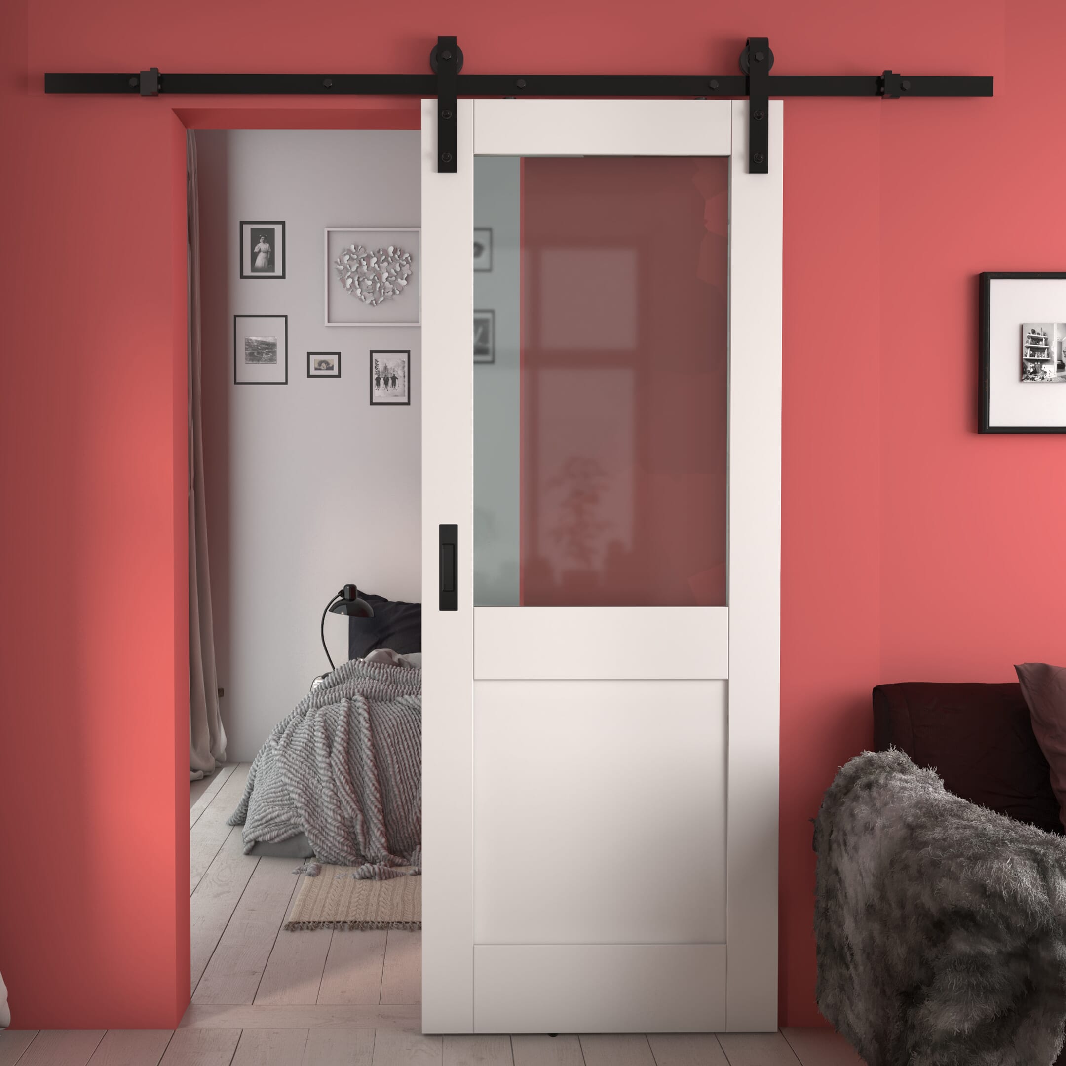 Modern Shaker 2 Panel White Clear Glass - Prefinished Sliding Barn Door ...