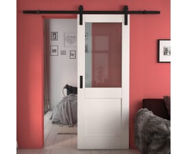 Modern Shaker 2 Panel White Clear Glass - Prefinished Sliding Barn Door