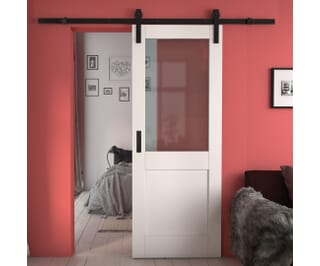 Modern Shaker 2 Panel White Clear Glass - Prefinished Sliding Barn Door