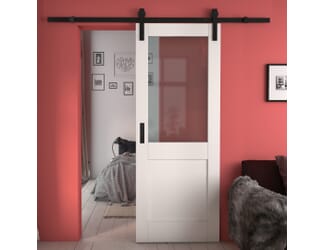 Modern Shaker 2 Panel White Clear Glass - Prefinished Sliding Barn Door