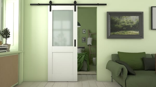 Modern Shaker 2 Panel White Frosted Glass - Prefinished Sliding Barn Door