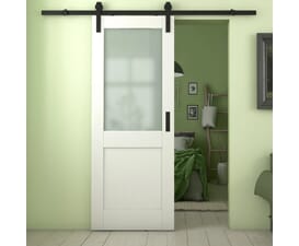 Modern Shaker 2 Panel White Frosted Glass - Prefinished Sliding Barn Door