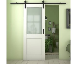 Modern Shaker 2 Panel White Frosted Glass - Prefinished Sliding Barn Door