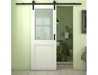 Modern Shaker 2 Panel White Frosted Glass - Prefinished Sliding Barn Door