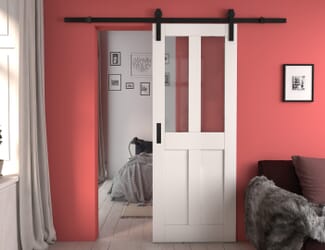 Victorian 4 Panel Shaker White Clear Glass - Prefinished Sliding Barn Door