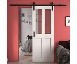 Victorian 4 Panel Shaker White Clear Glass - Prefinished Sliding Barn Door