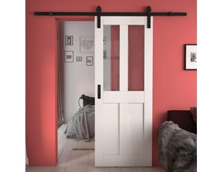 Victorian 4 Panel Shaker White Clear Glass - Prefinished Sliding Barn Door