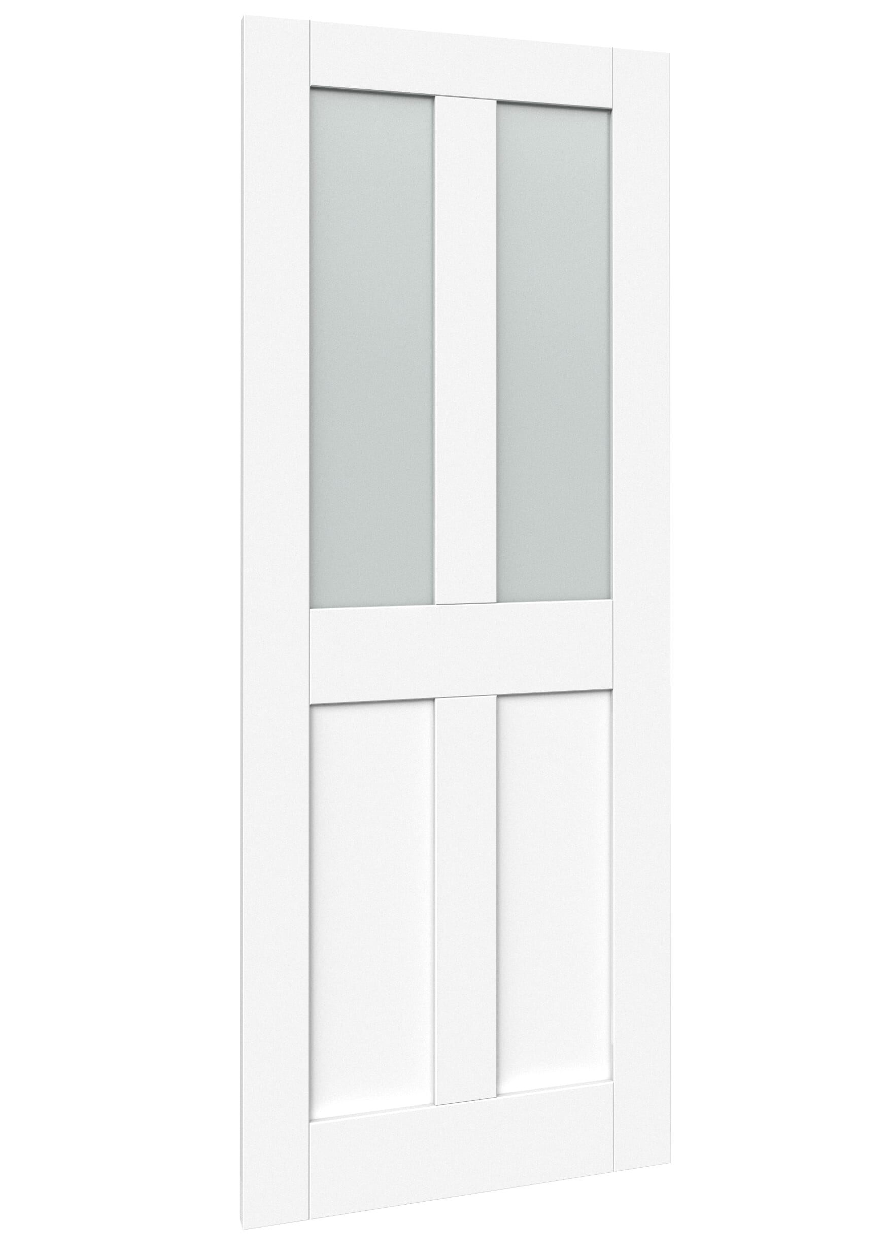 813x2032x35mm (32") Victorian 4 Panel Shaker White Frosted Glass - Prefinished Sliding Barn Door