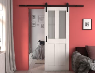 Victorian 4 Panel Shaker White Frosted Glass - Prefinished Sliding Barn Door