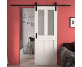 Victorian 4 Panel Shaker White Frosted Glass - Prefinished Sliding Barn Door