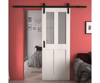 Victorian 4 Panel Shaker White Frosted Glass - Prefinished Sliding Barn Door